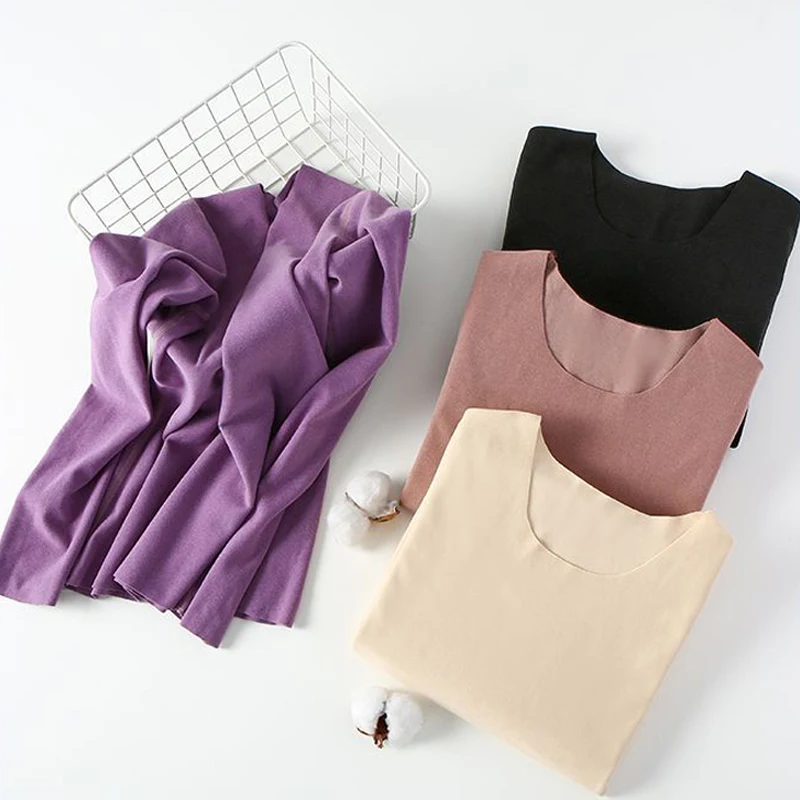 Dralon Thermal Underwear Women's Plush Thickened Underpants Heat Solid Color Autumn Clothes And Trousers Suit Winter