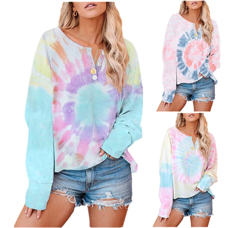 

Spring and Autumn Fashion New Women's Print Button Long Sleeve T-Shirt Casual All-match Top Female & Lady