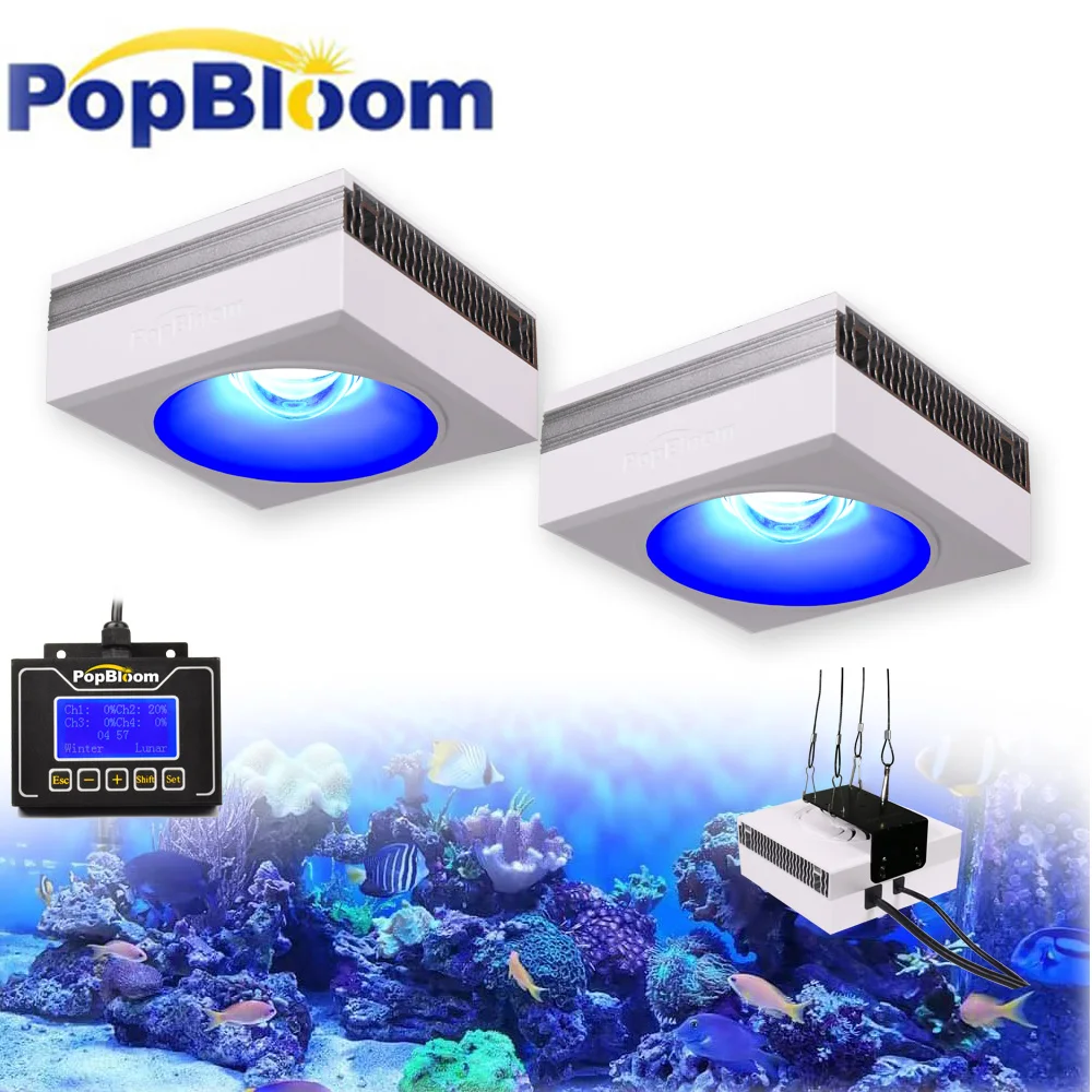 

PopBloom 2x RS90 Marine Aquarium Led Lighting,Timer Control Reef Light For 80-120cm 48" Fish Corals Growth Tank Lamp Saltwater