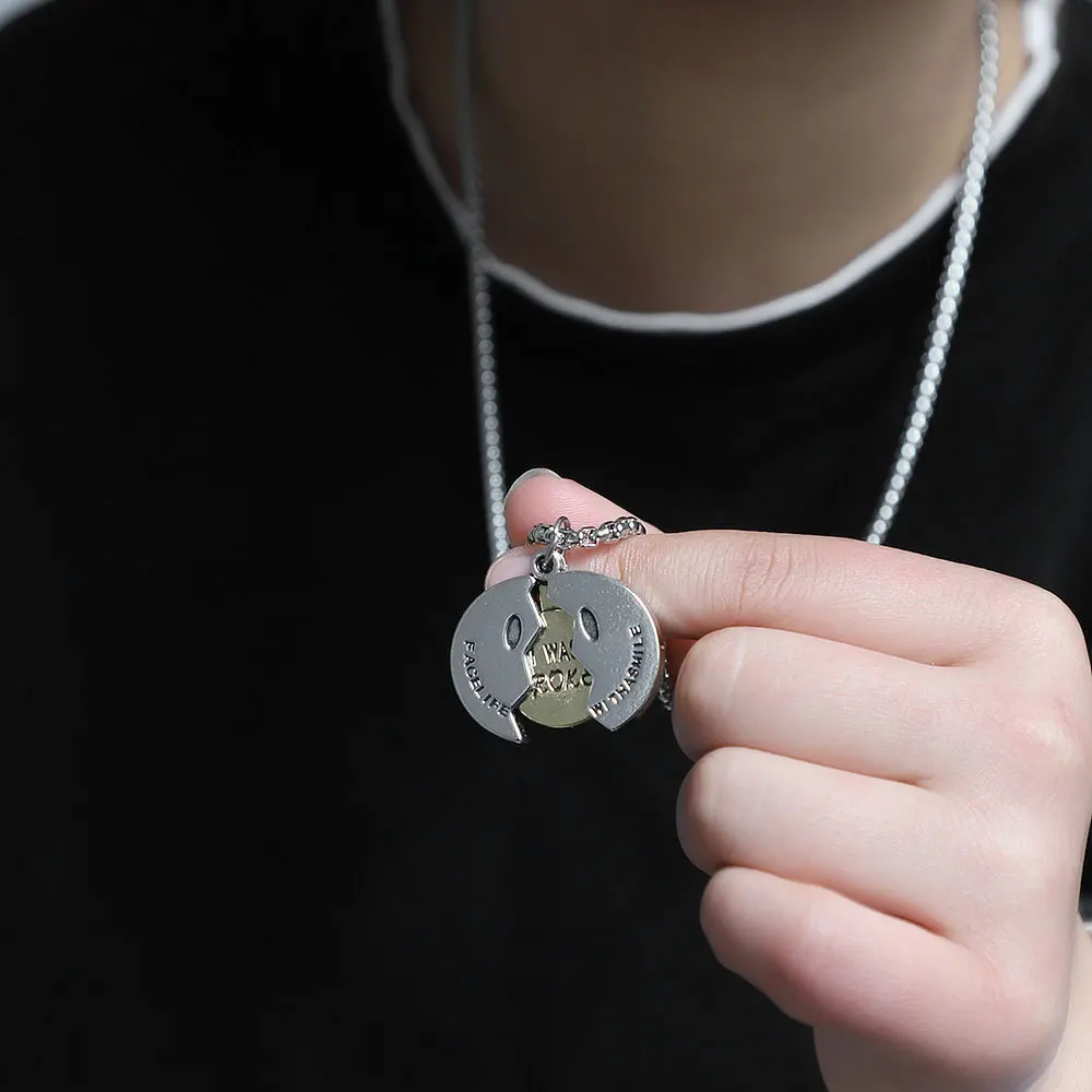 

Fashion hip-hop can open smiley letters titanium steel necklace for men and women retro sweater chain jewelry accessories gift