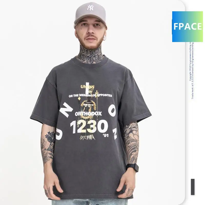 

Men's Clothing | 2022 Spring/Summer New Trendy Brand Fog Religious Queen Vintage Washed Distressed Loose Short Sleeve T-shirt