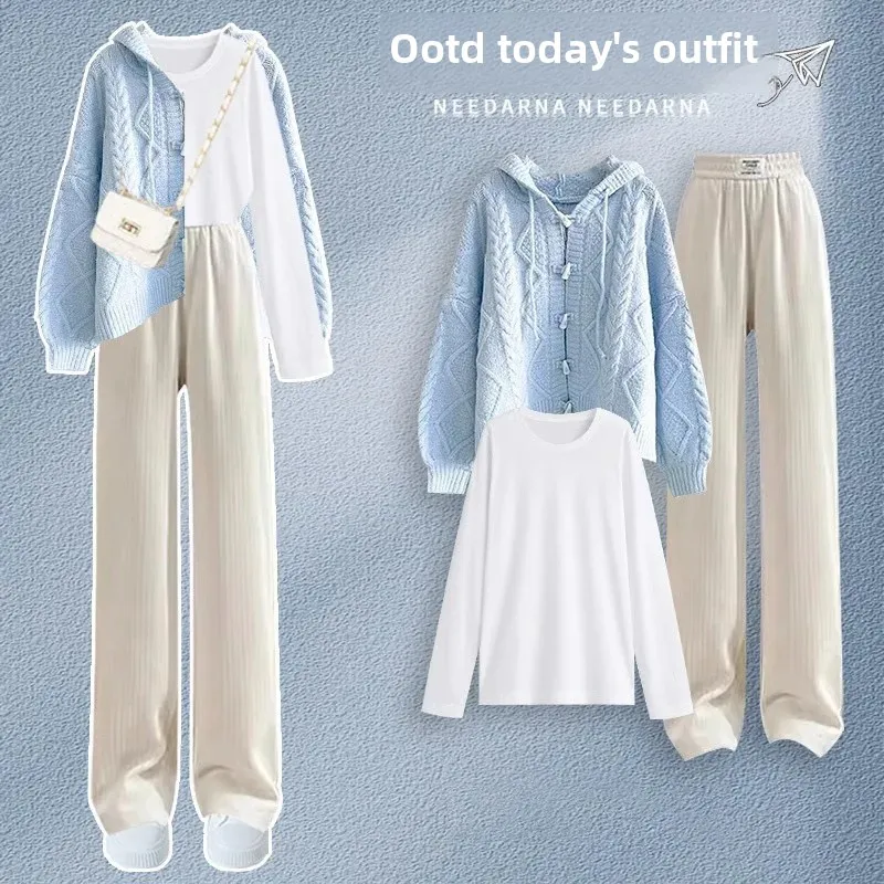 Женский комплект в рубчик стиле Idle повседневные брюки-клеш на флисовой подкладке