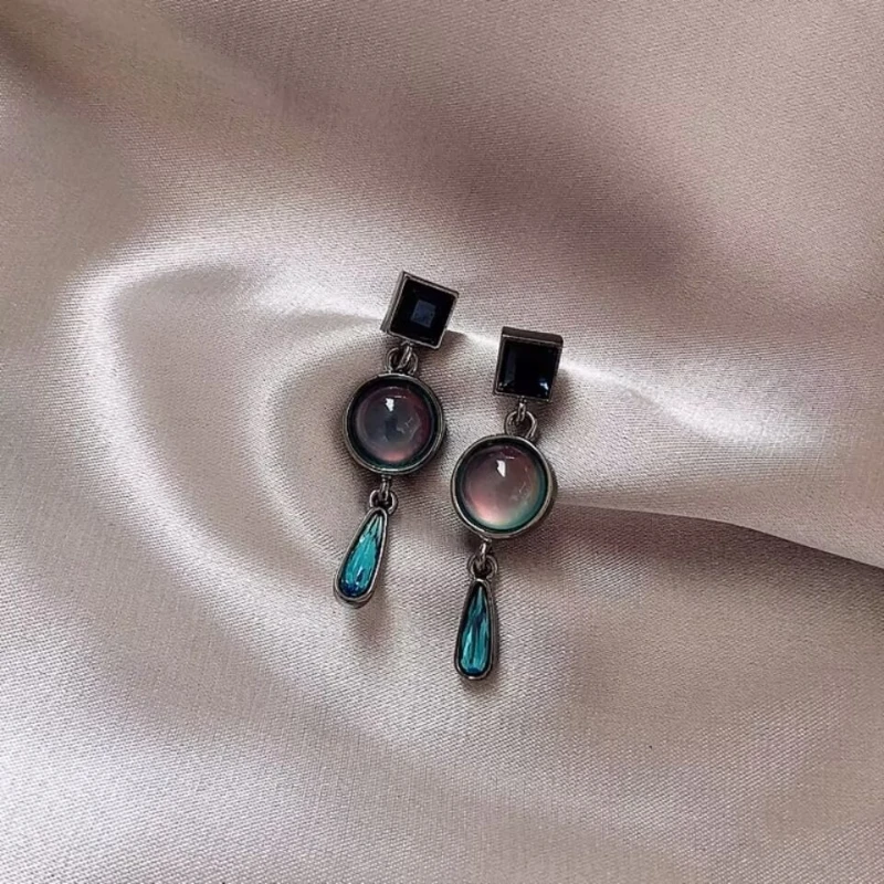 S925 Silver Needle Morandi Color Series New Trendy Cool Style High Grade Earrings Long Retro Blue Women Earrings Jewelry