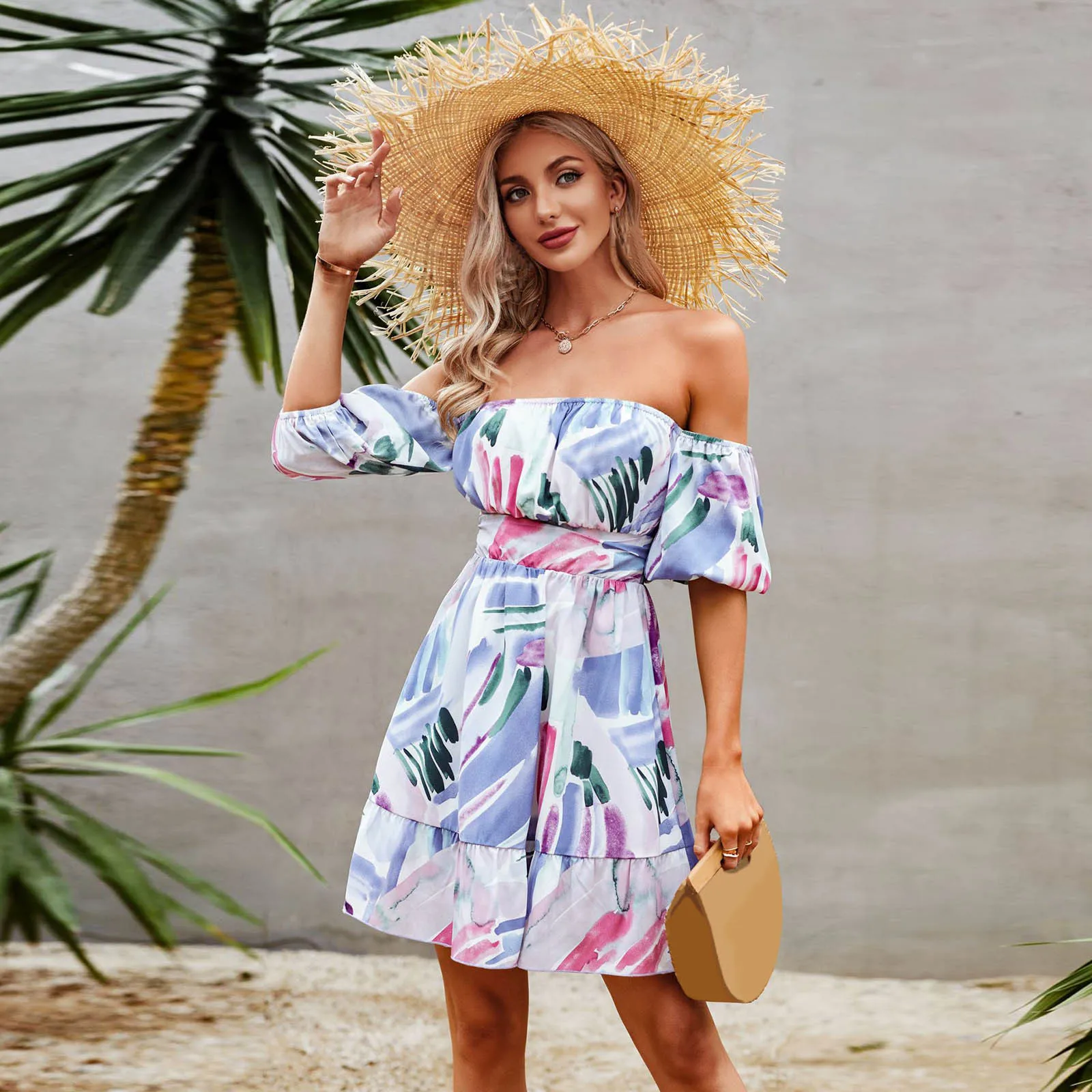 

Women Summer Off Shoulder Short Sleeve High Waist Dresses A Line Mini Dress Party Dresses halloween 2022