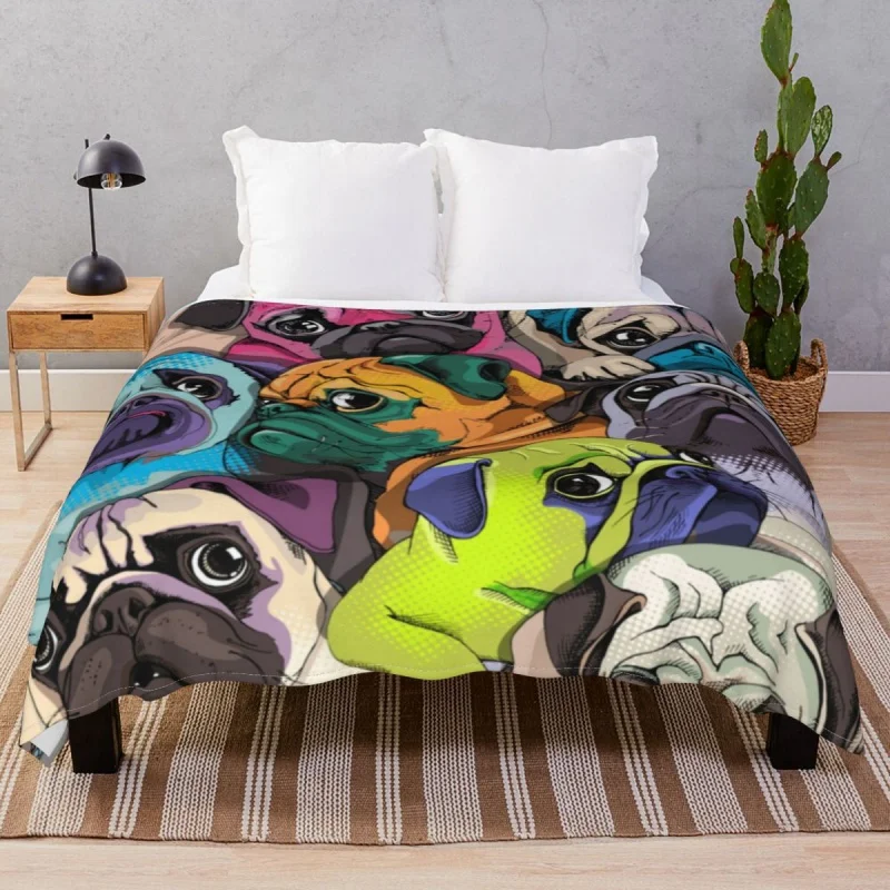 

Portrait Of Many Pugs Thick blankets Flannel Winter Warm Unisex Throw Thick blanket for Bed Sofa Office