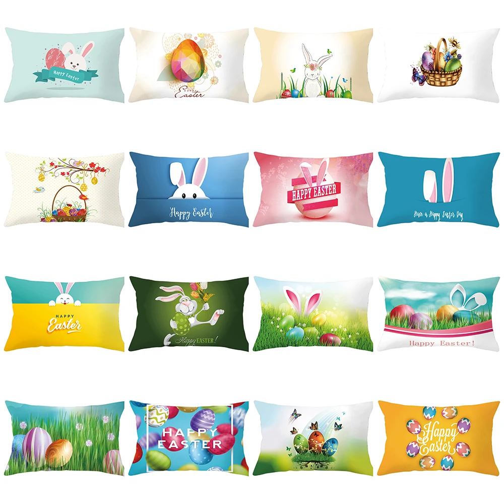 

Easter Eggs Cushion Covers 30x50cm Cartoon Rabbit Decorative Throw Pillows Covers Sofa Home Decor Polyester Letters Pillow Cases