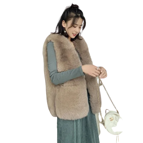 

Женский Длинный жилет из натуральной кожи, зимний безрукавка из натурального Лисьего меха
