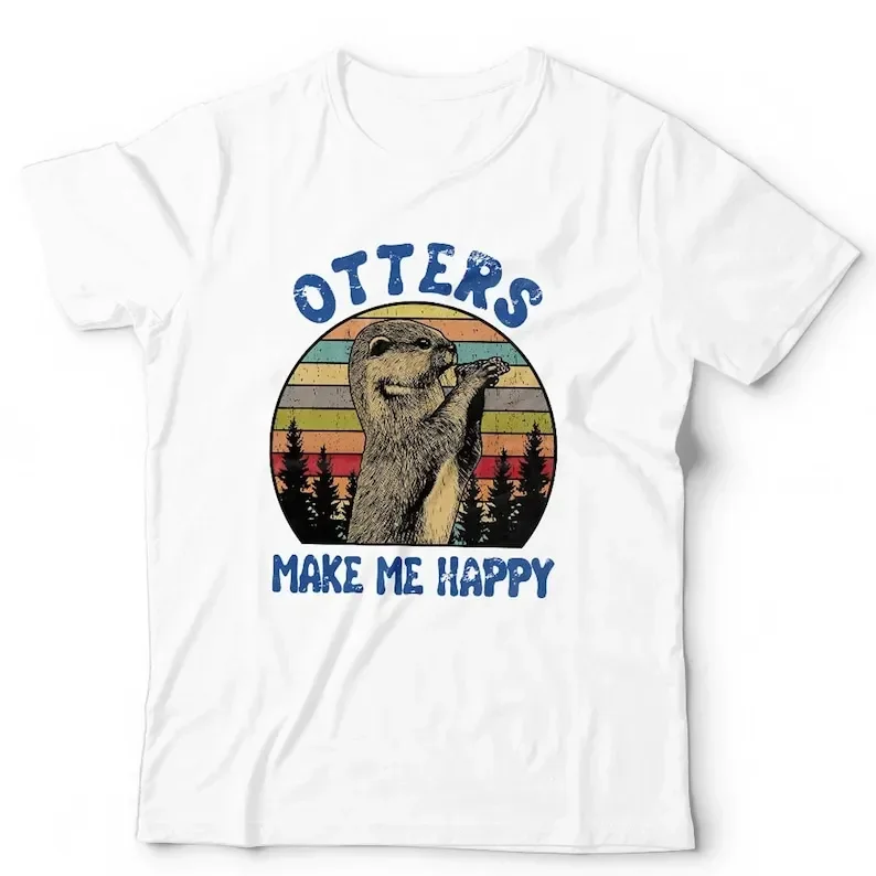 Фото Футболка Otters Make Me Happy унисекс, детская футболка с короткими рукавами и круглым вырезом, классический крой, 100% хлопок, милая очаровательная летняя уличная одежда унисекс №3