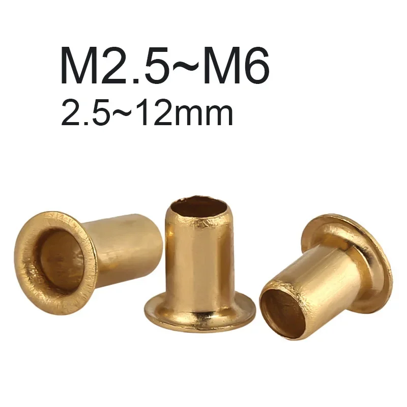 Фото Латунные заклепки M2.5~M6 с ушком-петлей, полые медные заклепки-гильзы с отверстием, проходные заклепки-гильзы №4