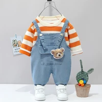 childrens clothing korean version unisex toddler denim overalls suit 0 4 years old baby two piece set kids clothes boys