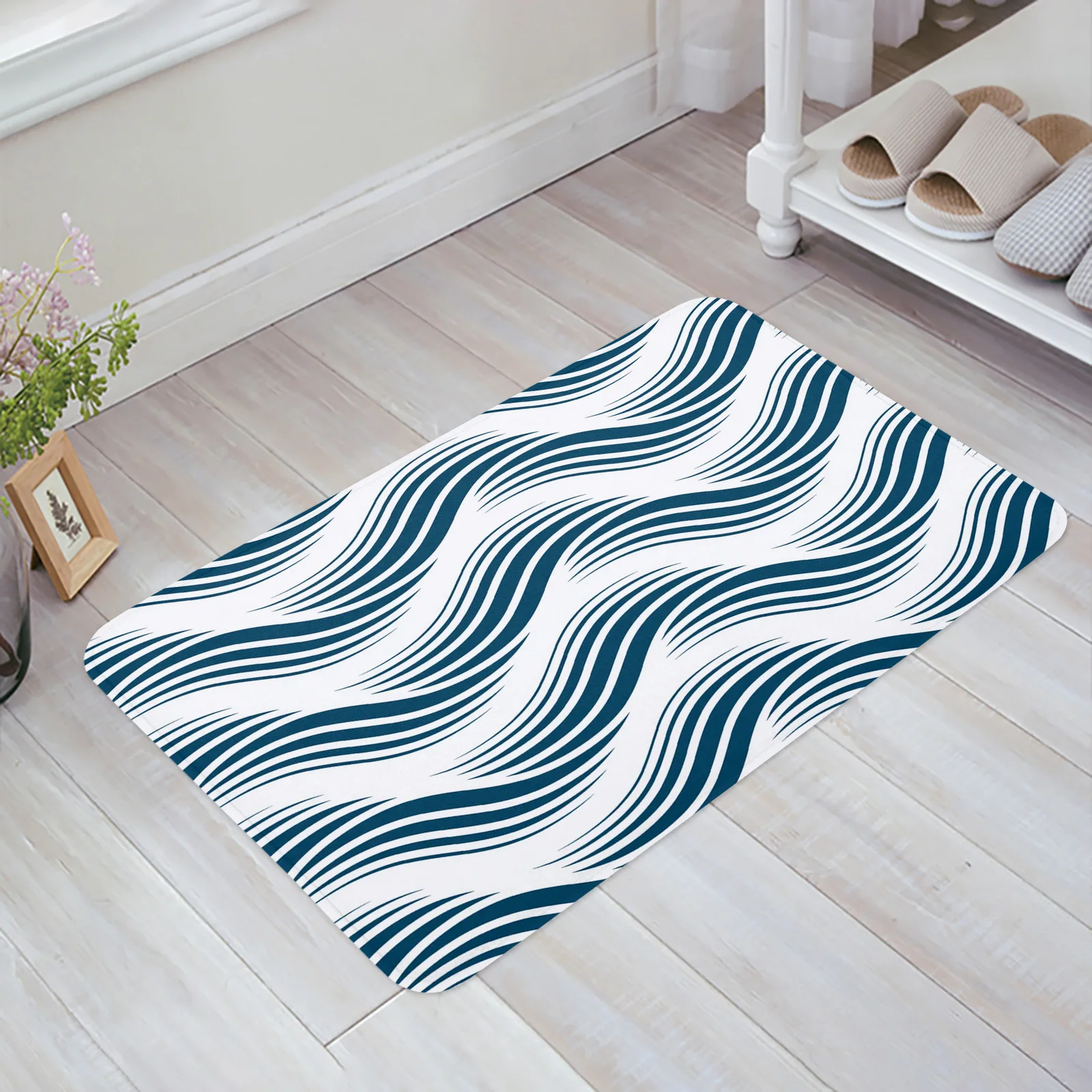 

Противоскользящий напольный коврик в полоску, синие рипсы, для гостиной, входной двери, домашний декор, для кухни, коврик для прихожей
