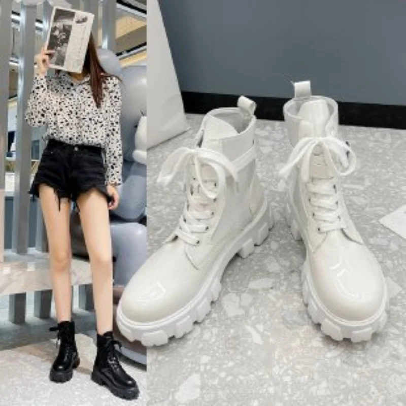 short Boots Women's British Fan Boots 2021 New Spring and Autumn Boots Women's Short Boots Thick-soled Single Boots Large Size