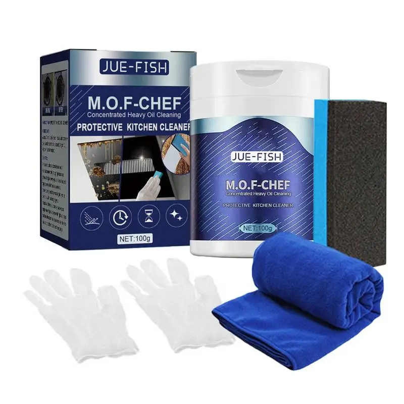 Средство для удаления пятен на кухне, 100 г, с перчатками, тряпкой и губкой