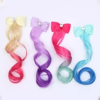 cute children gradient bow hair clips headdress ponytail hair ropes baby girls new colorful wig pigtail elastic kids headwear
