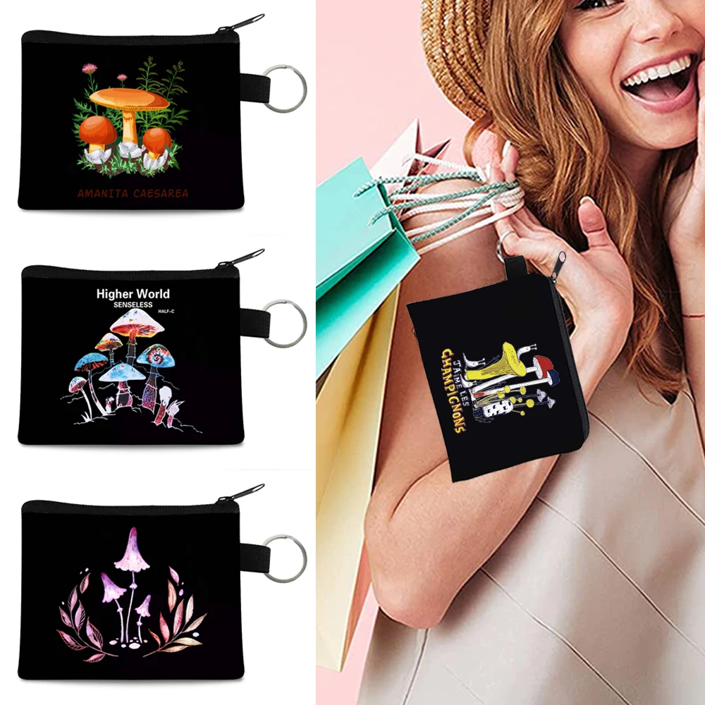

Women Bag Mini Coin Purse Canvas Clutch Mushroom Anime Travel Shopping Wallet Organizer Small Up Lipstick Cosmetics Wallet Purse