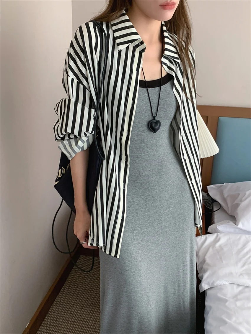 Рубашка Alien Kitty Женская в полоску Офисная элегантная Свободная Повседневная