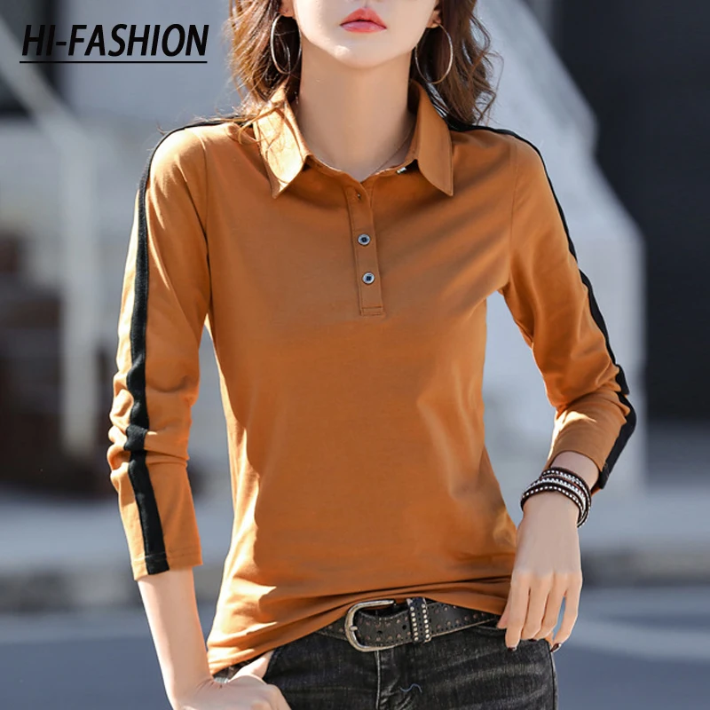 

HI-FASHION Women Cotton Shirt Korean Casual Office Female Blouse Tops Spring Lapel temperament Long Sleeve Slim za woman tshirt