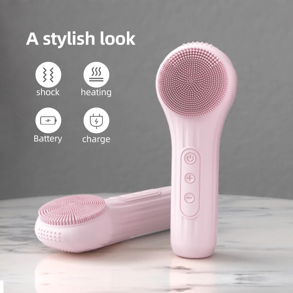 

Skin Care Heat Waterproof Portable Usb Ultrasonic Pore Cleaner Face Scrubber Vibration Sonic Facial Cleansing Brush Silicone