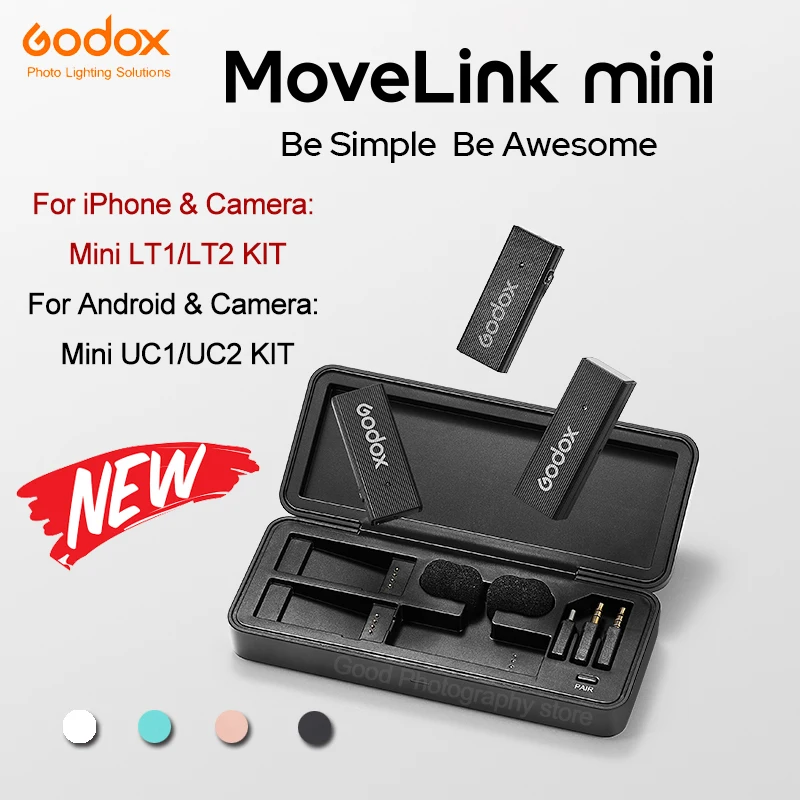 

Беспроводной петличный микрофон Godox MoveLink Mini LT UC 1, 2 комплекта, 2,4 ГГц, приемник-передатчик для iPhone, Android, смартфона, камеры