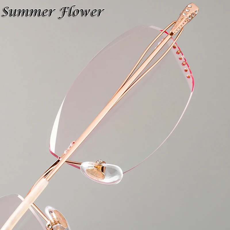 Женские очки без оправы титановые с бабочкой градиентный цвет элегантные по