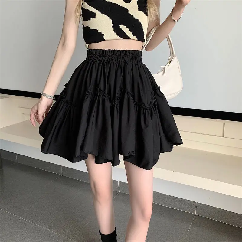 

Simplicity Four Seasons New Versatile Cake Skirt Solid High Waist Slim White Pengpeng A-line Skirts Youth Fashion Women Clothing