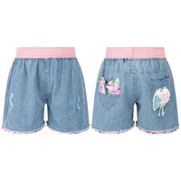 summer girls fashionable denim shorts print colorful lovely cartoon pattern shorts with elastic waistband and pockets