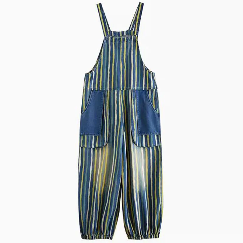 Джинсовый комбинезон в стиле ретро повседневный Свободный большого размера