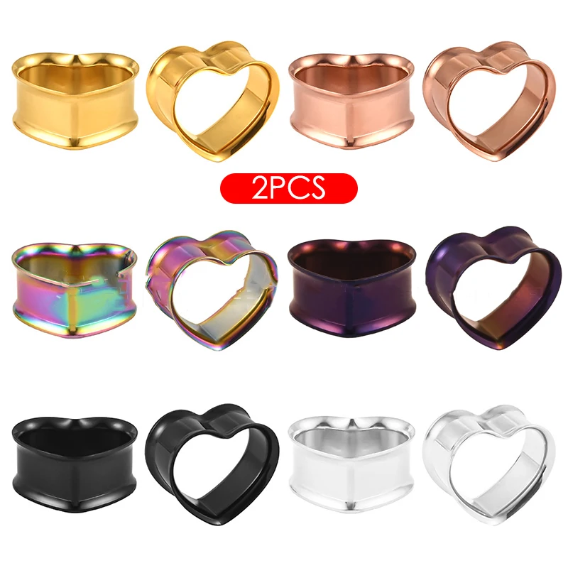 

2pcs 8mm-30mm 316L Stainless Steel Love Heart Ear Tunnels Plugs Expander Stretcher Gauges Earrings Body Piercing Jewelry