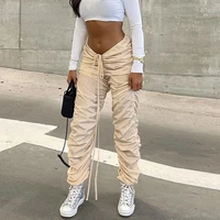stacked mid waist harem pants women hipster lace up hip hop jogger fitness trousers autumn street sweatpants drawstring design