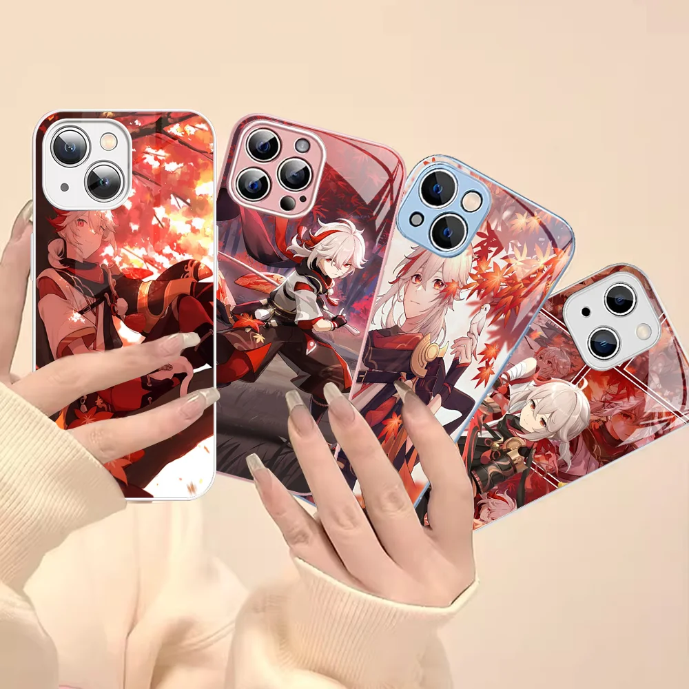 G-Genshin K-Kazuha Phone Case Tempered Glass For Iphone 14 13 12 11 Pro Mini XS MAX 14Plus X XR Fundas