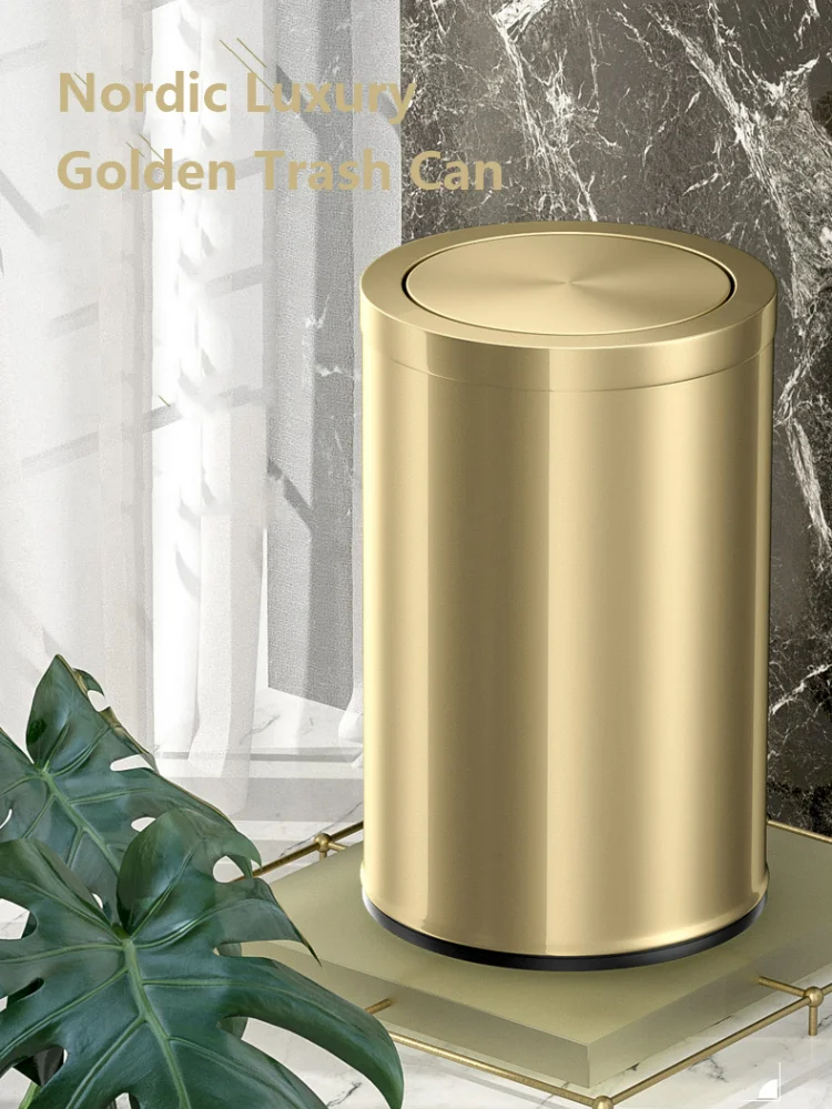 stainless steel trash can gold bathroom bedroom luxury home office trash bin kitchen cabinet storage poubelle storage bs50tc free global shipping