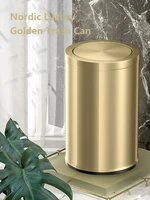 Stainless Steel Trash Can Gold Bathroom Bedroom Luxury Home Office Trash Bin Kitchen Cabinet Storage Poubelle Storage BS50TC
