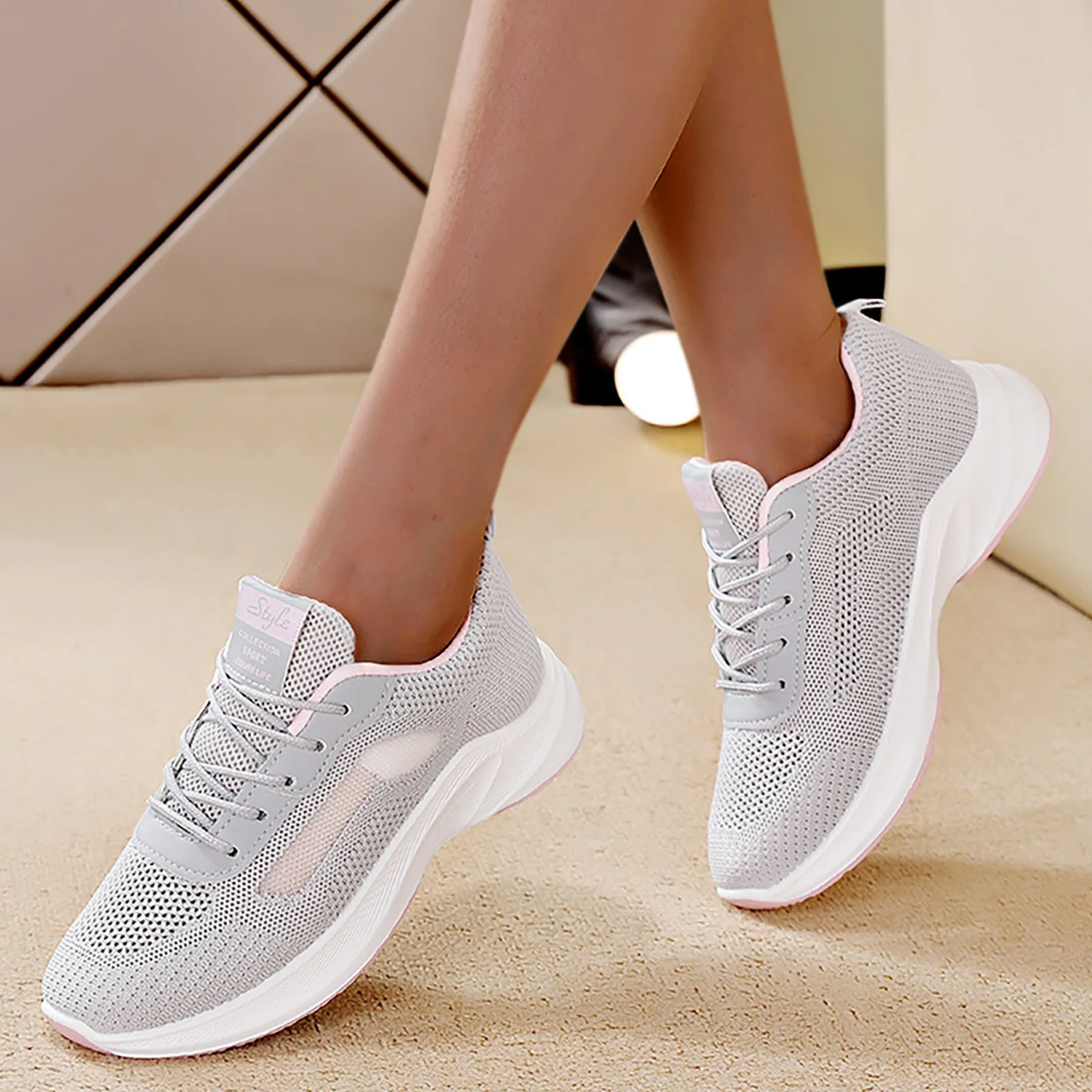 

Женские кроссовки с широкой подошвой, повседневная прогулочная обувь из сетчатого материала, дышащие, для атлетики, тенниса, на танкетке