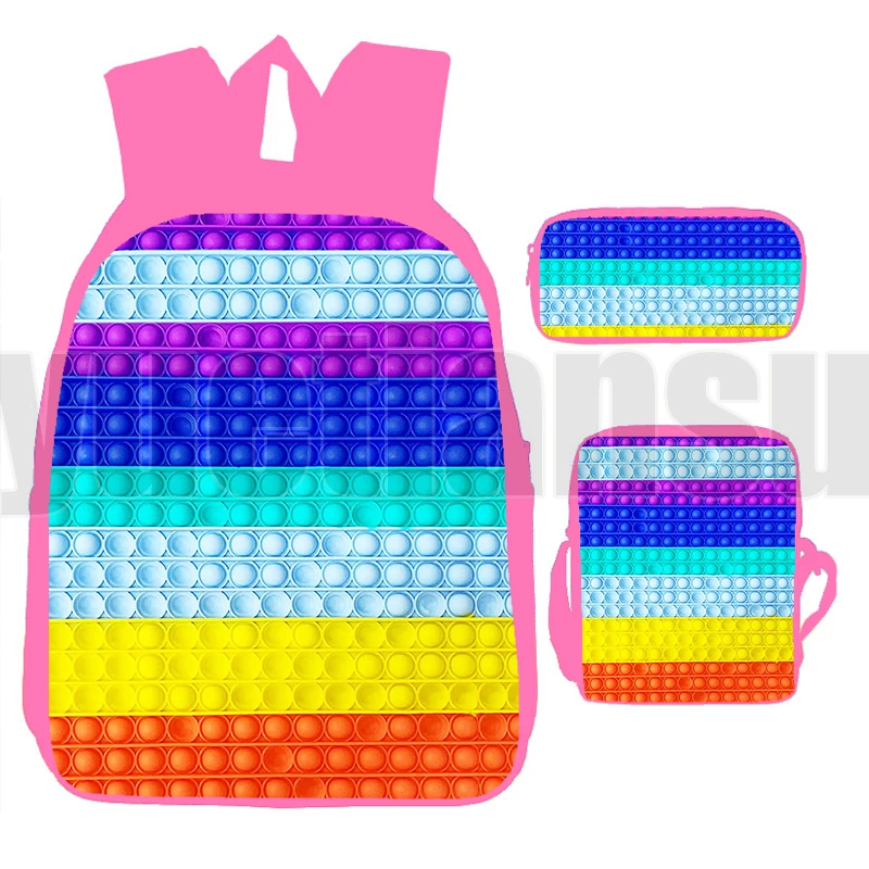 

Mochila 3 шт./компл. аниме радужные Пузырьковые рюкзаки поп-фиджет сумка с 3D принтом Семейная Игра розовый 16 дюймов назад в школу сумка для книг ...