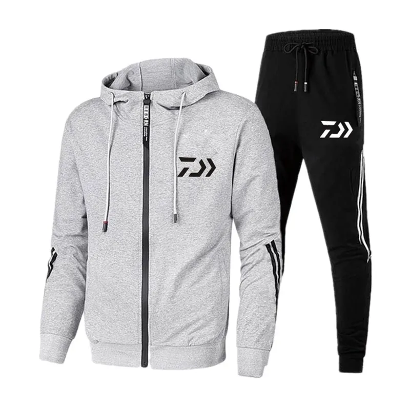 Male Zipper Hoodies Tracksuit  Men Printed Jacket 2 Pieces Set Sweatshirt + Sweatpants Casual Fitness Sport Running Suits