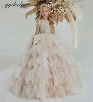 2022 champagne flower girl dresses sleeveless tulle wedding party gown birthday pageant first communion dress for girls