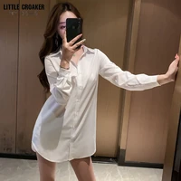 summer autumn women long shirts white loose oversized blouses female loose bf korean style blusas plus size 5xl tops for women