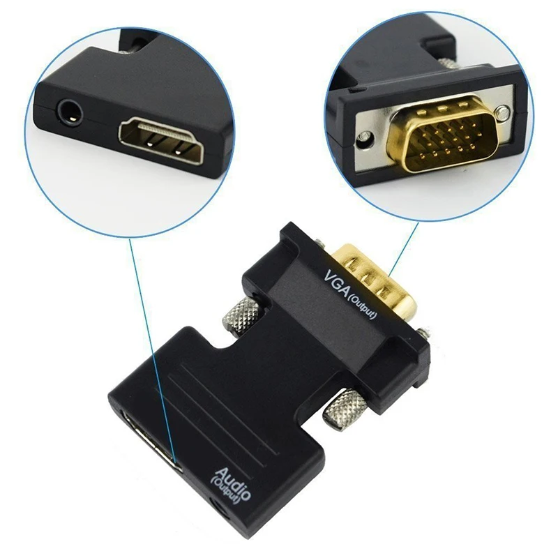 

HDMI-compatible Female to VGA Male Converter 3.5mm Audio Cable Adapter 1080P FHD Video Output for PC Laptop TV Monitor Projector
