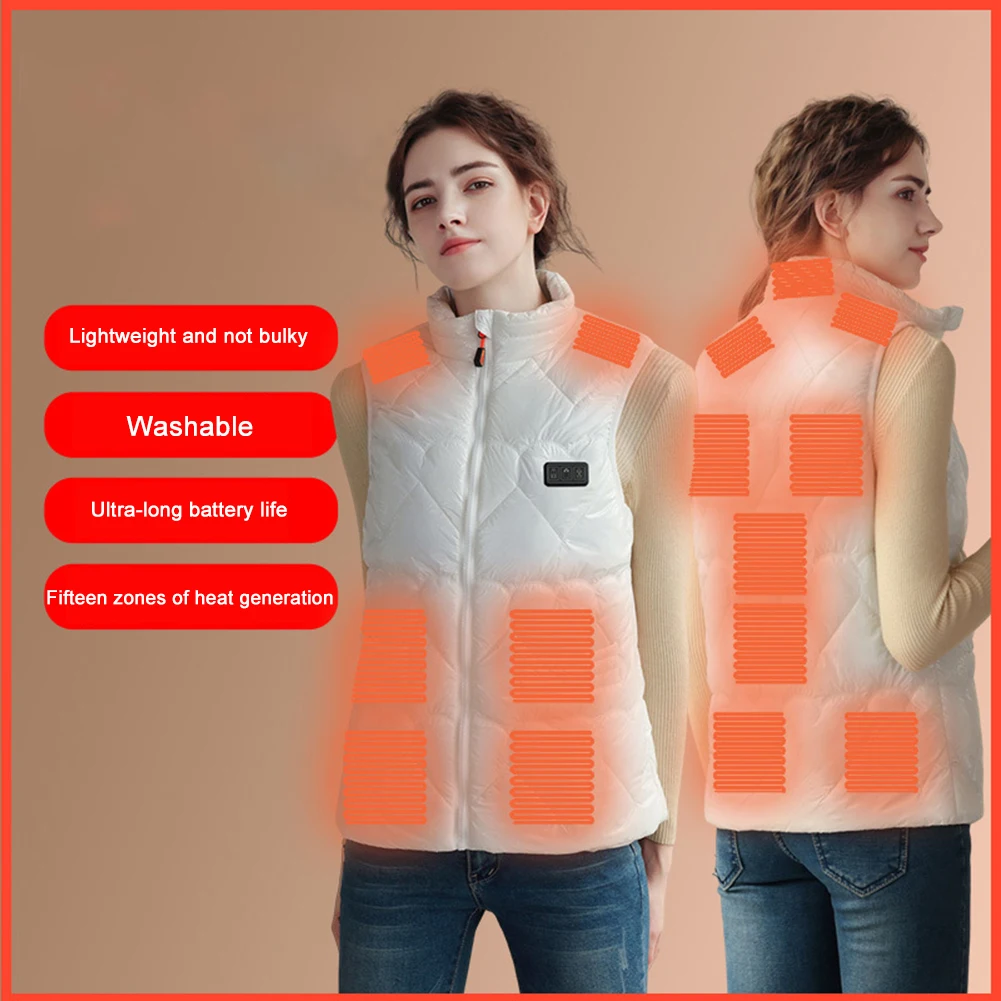 

Unisex Warm Heated Vest USB Charging 15 Areas Heated Electric Heating Gilet 3 Temperature Mode Cotton for Outdoor Camping Hiking