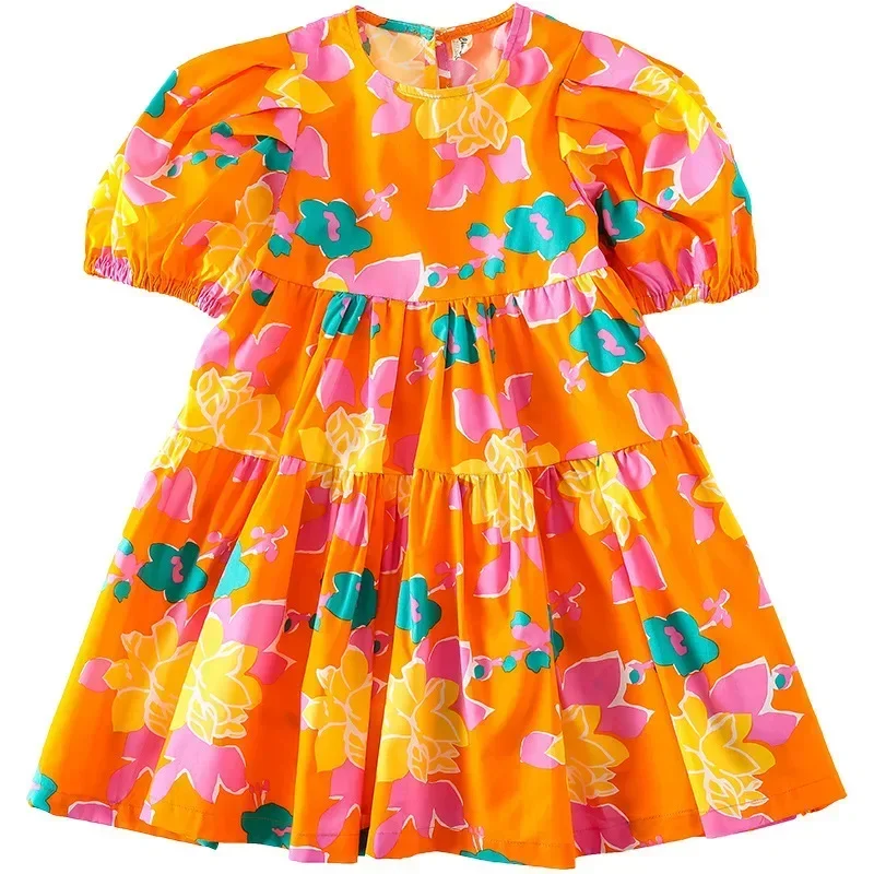 Летнее модное платье для маленьких девочек с цветочным рисунком