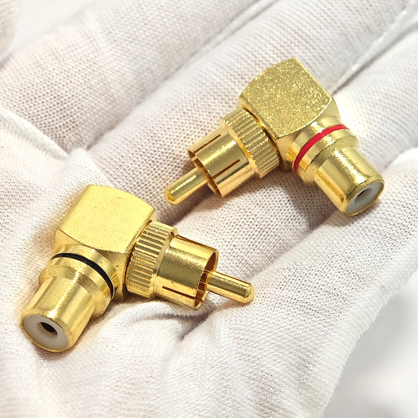 Фото Медный L-образный RCA-разъем (90 градусов) для аудио- и видеооборудования: переходник с штекером на гнездо №3