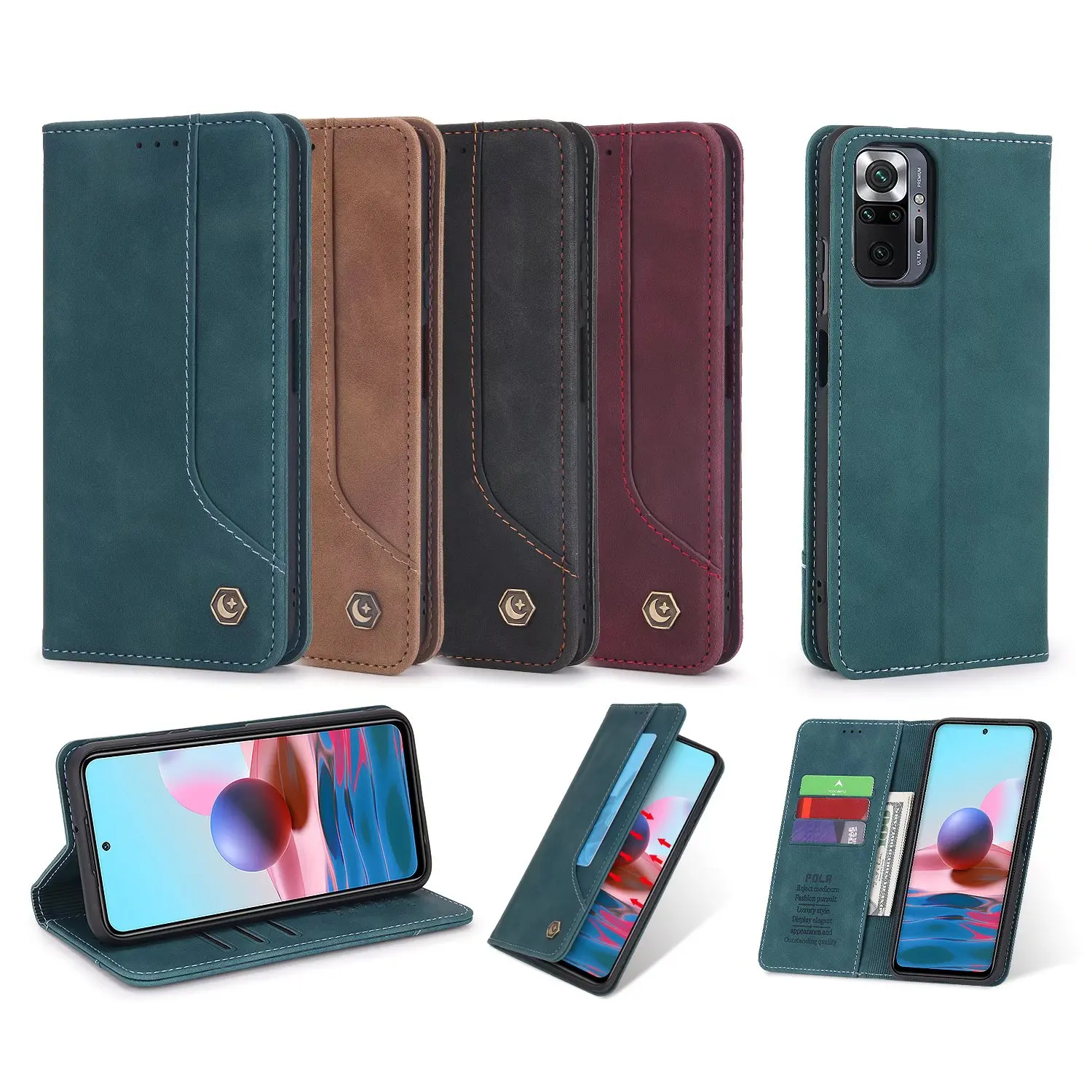 

Флип-чехол для Redmi 10/9T/Note 11/10/10s Pro, магнитный, с отделением для карт