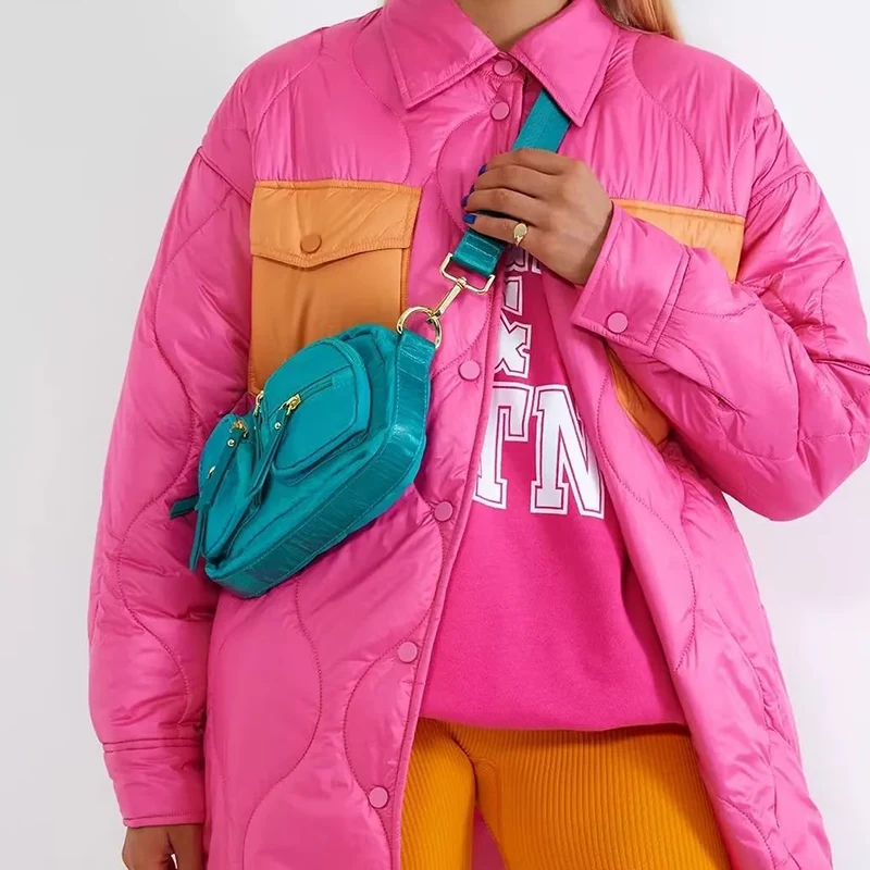 Ardm Casual Quilted Contrasting Colors Cotton Coats Streetwear Long Sleeve With Pockets Winter Jacket Women 2022 Outerwear Tops