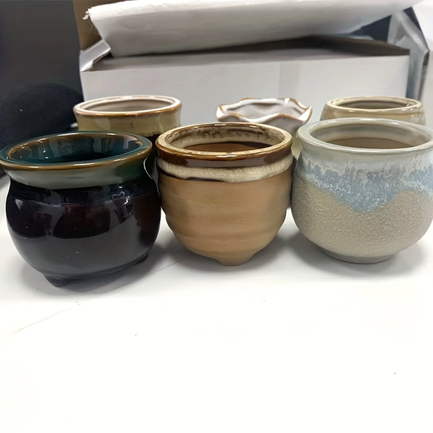 6 шт. мини-поток глазурованный цветок микропейзаж цветочный горшок бонсай для