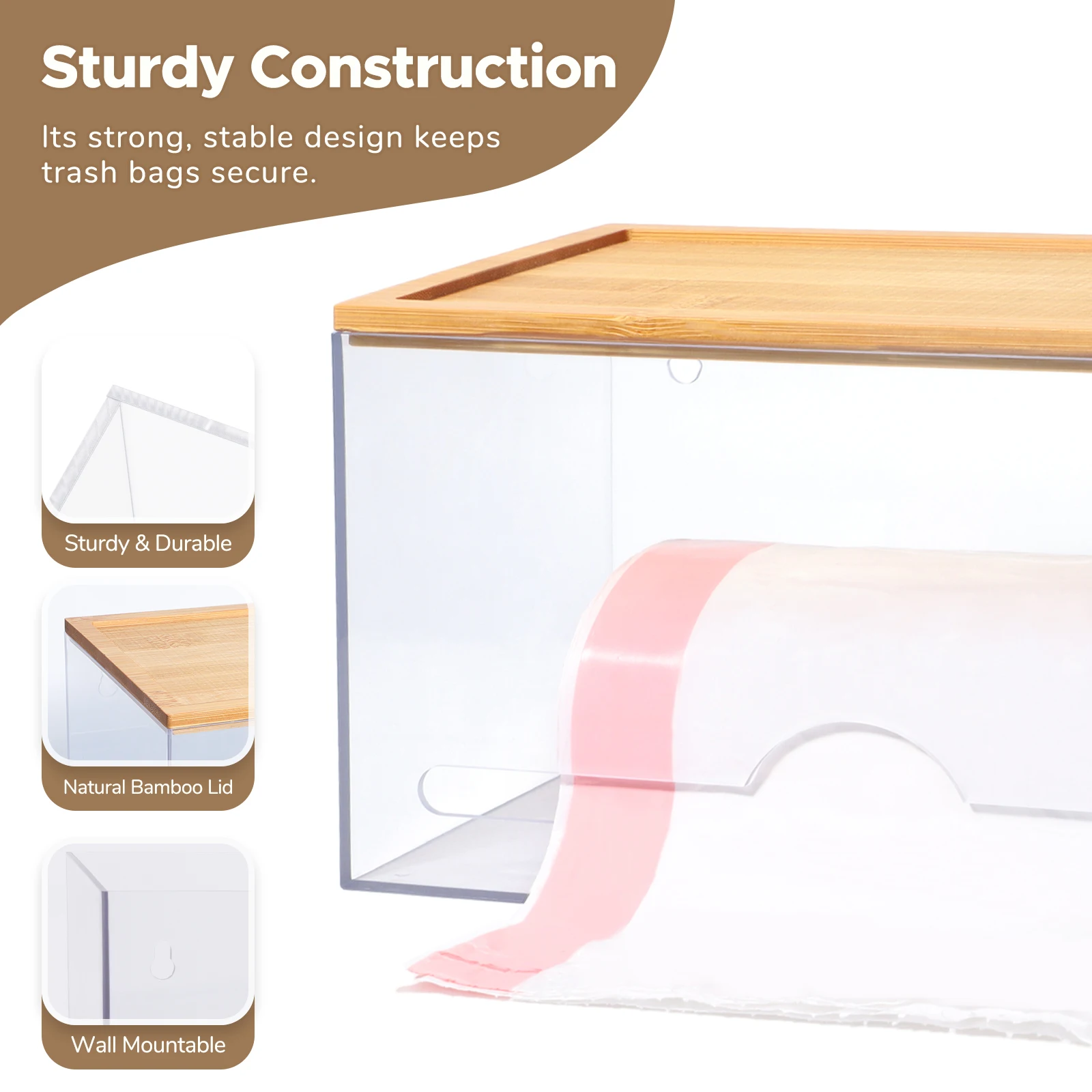 Настенный диспенсер для мешков мусора с бамбуковой крышкой контейнер держатель