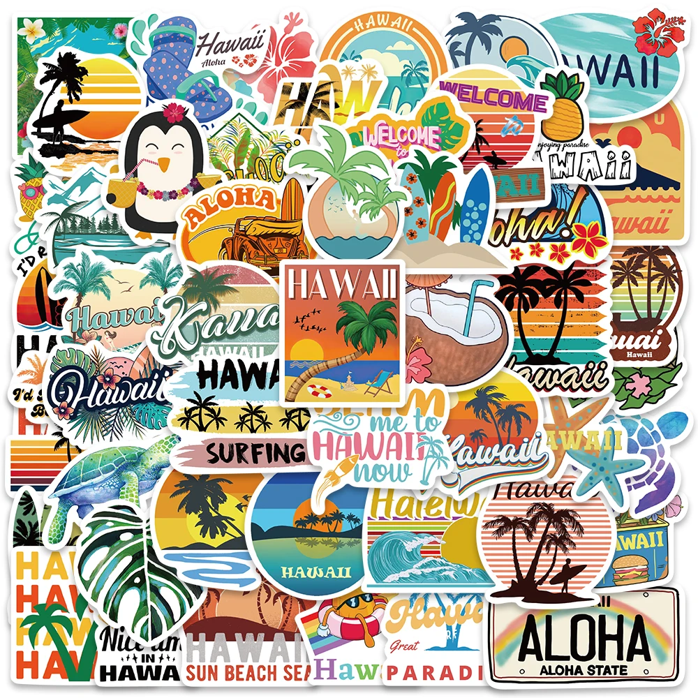 

10/50Pcs Hawaii Sea Beach Stickers Funny Graffiti Decals Vinyl Waterproof For Kids Laptop Notebook Scrapbook Luggage Stickers