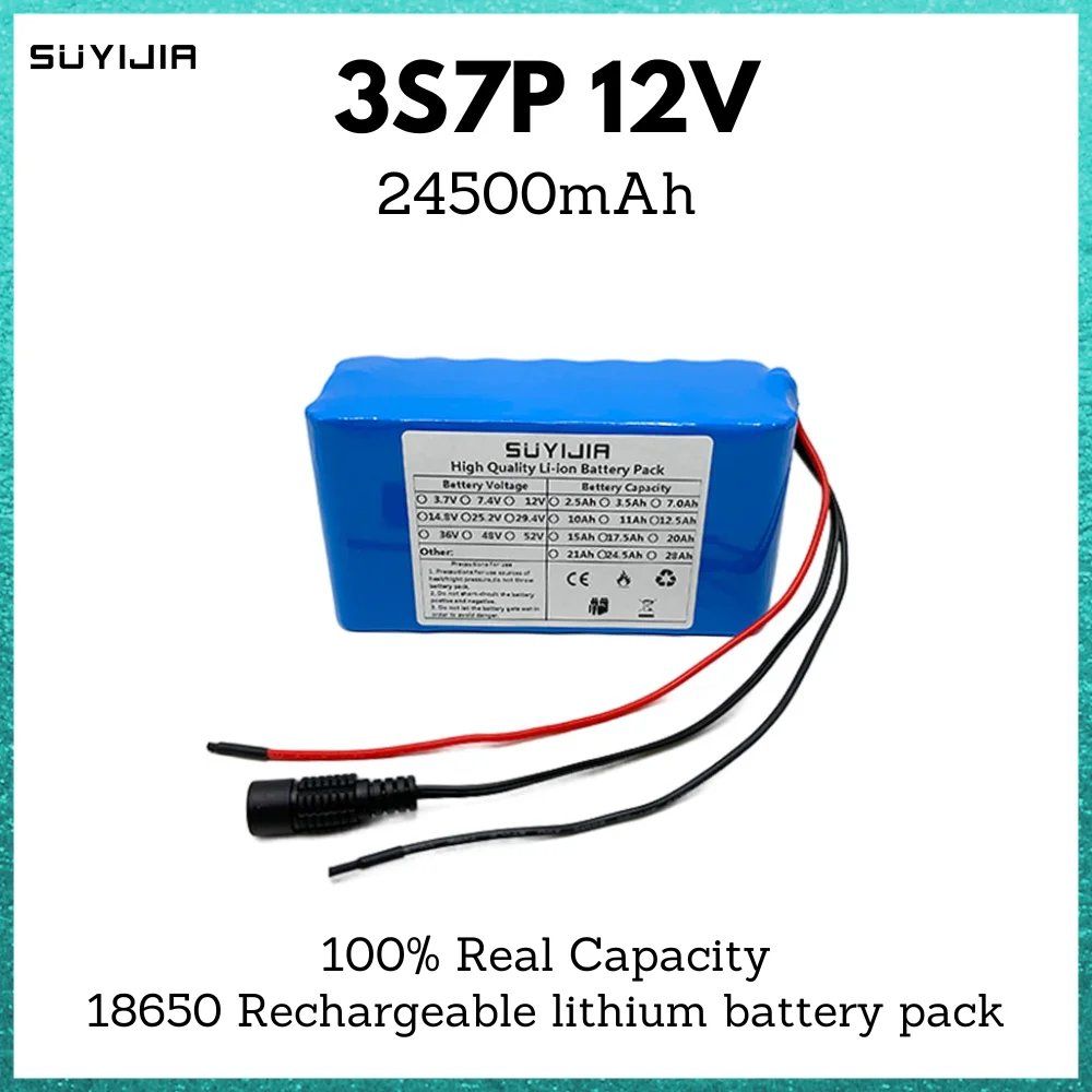 

3S7P Lithium Batteries Pack 18650 12V 24500mah Built-in Smart BMS for E-Bike Unicycle Scooter Wheel Chair with 12.6V 3A Charger