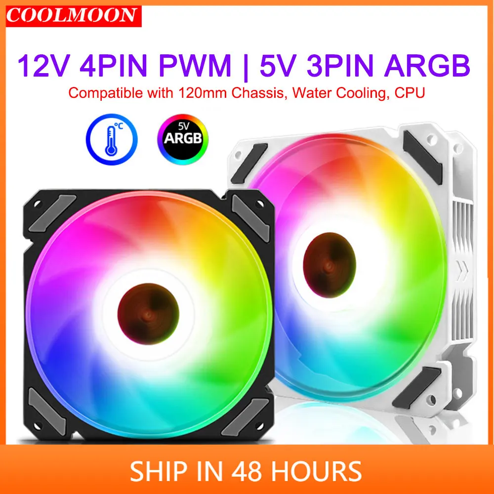 

Кулер Coolmoon silent Moon, 120 мм, 4 контакта, ШИМ, охлаждающий вентилятор для ПК, водяное охлаждение, 5 В, 3 контакта, ARGB, кулер, радиатор, радиатор для ...