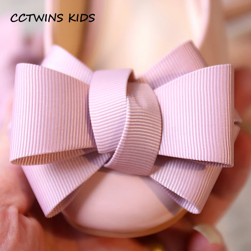 CCTWINS KIDS 2020 Baby Girl Party Princess Toddler Bow Pink Pu Leather Shoe Children Mid Heel Kid Fashion Black Shoe G1126