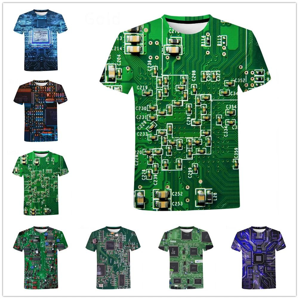 

Men's Circuit Board 3D Printing T-shirt Creative Leisure Electronic Chip Short Sleeve Harajuku Street Hip Hop Top Summer
